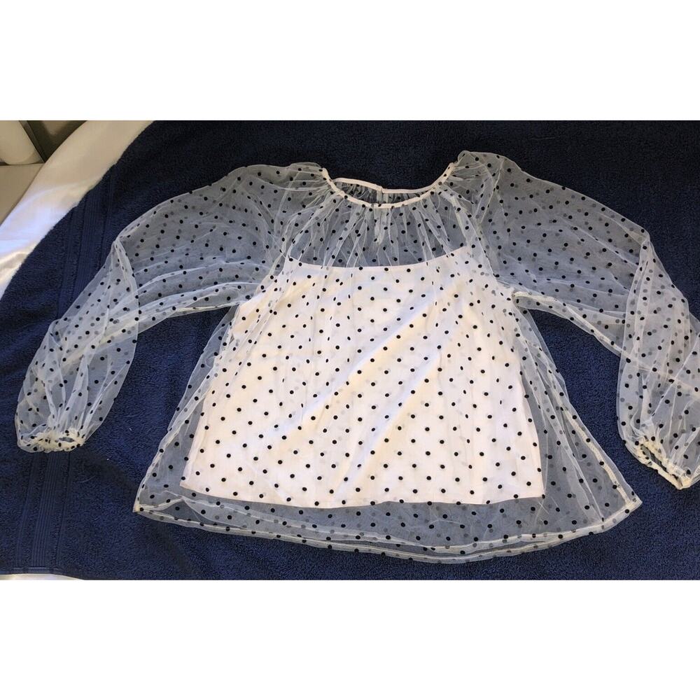 Outrageous Fortune Blouse White Sheer Black Polkadots Lined Womens Size 2 Top